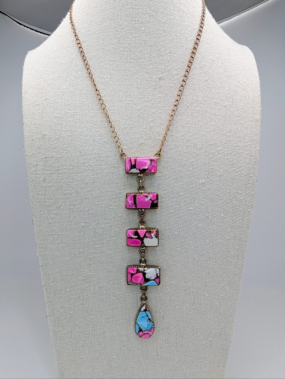 Cotton Candy Turquoise Lariat S925 Sterling Silver Gemstone Statement Necklace